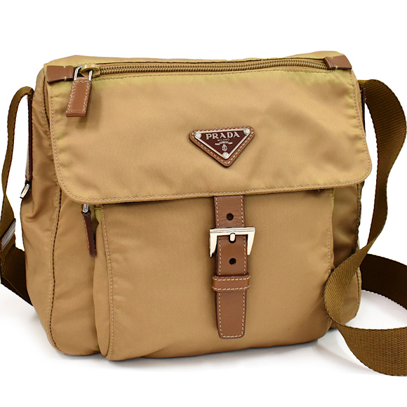 Prada Crossbody Shoulder Bag Nylon Leather Brown - Picture 1 of 9